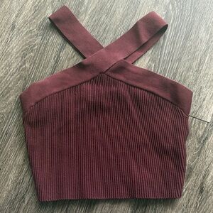 Aritzia Burgundy Ribbed Crop Top